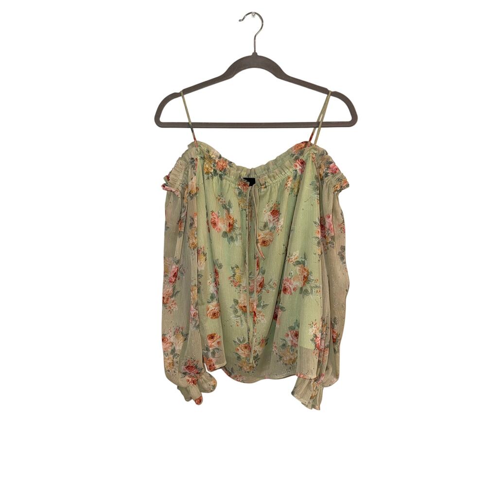 Lumiere Women’s Size Large Sage Green Floral Cold Shoulder Blouse